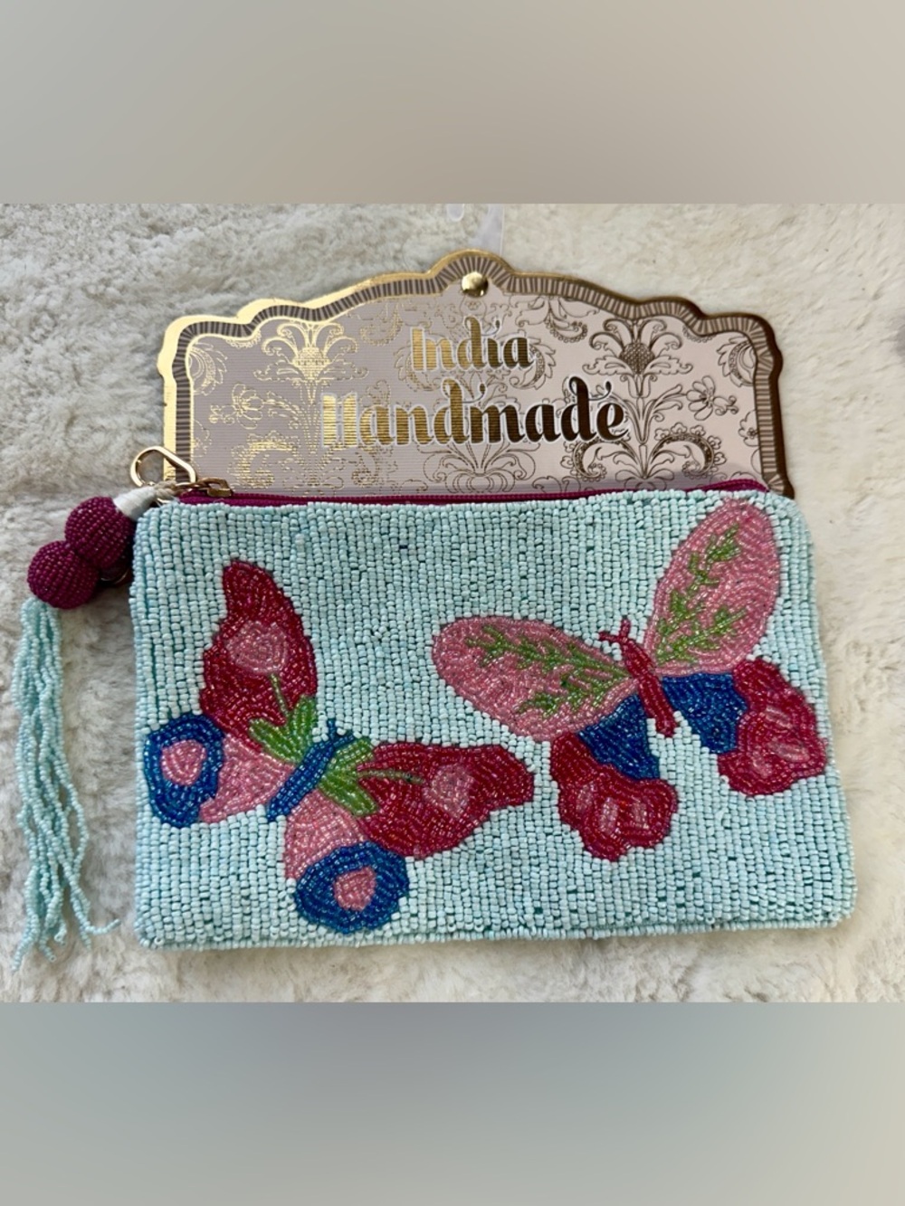 Made in India butterfly beaded pouch